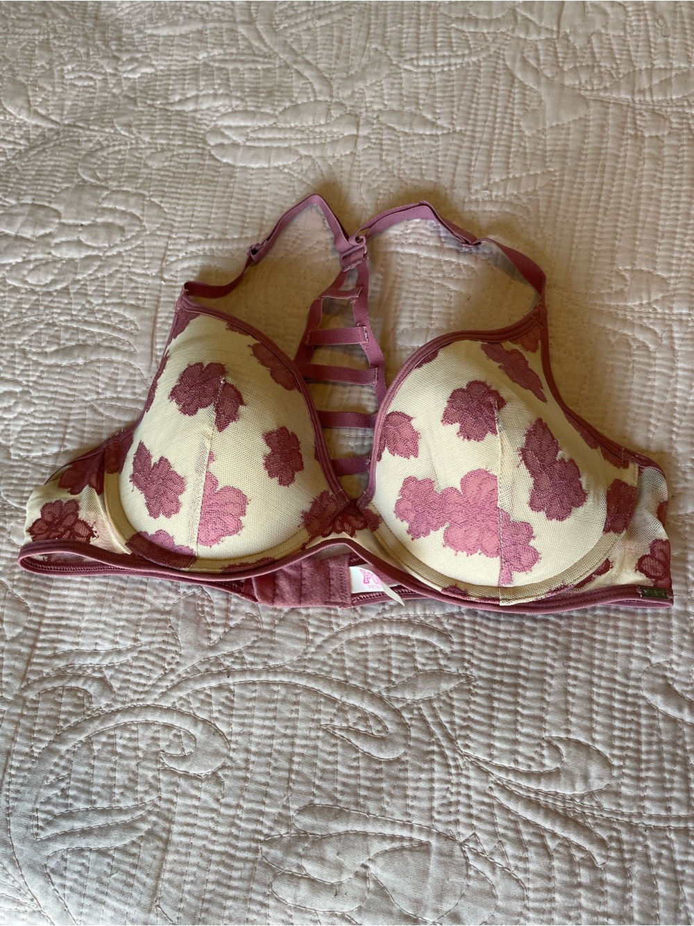 Victoria's Secret Pink Floral Ladder-Front Bra on Cream